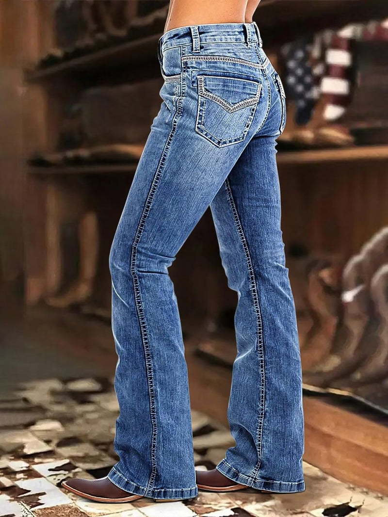 Flamingals Butt Lifting Bootcut Jeans Stretchy Casual Fall Winter Trendy Flare Leg Jeans for Women Celestial Blue XL - Image 2