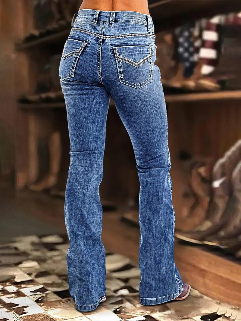 Flamingals Butt Lifting Bootcut Jeans Stretchy Casual Fall Winter Trendy Flare Leg Jeans for Women Celestial Blue XL - Image 5