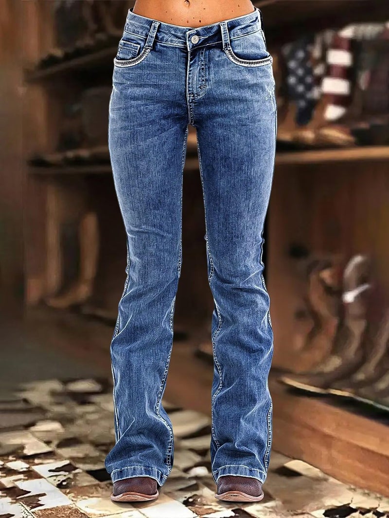 Flamingals Butt Lifting Bootcut Jeans Stretchy Casual Fall Winter Trendy Flare Leg Jeans for Women Celestial Blue XL - Image 3