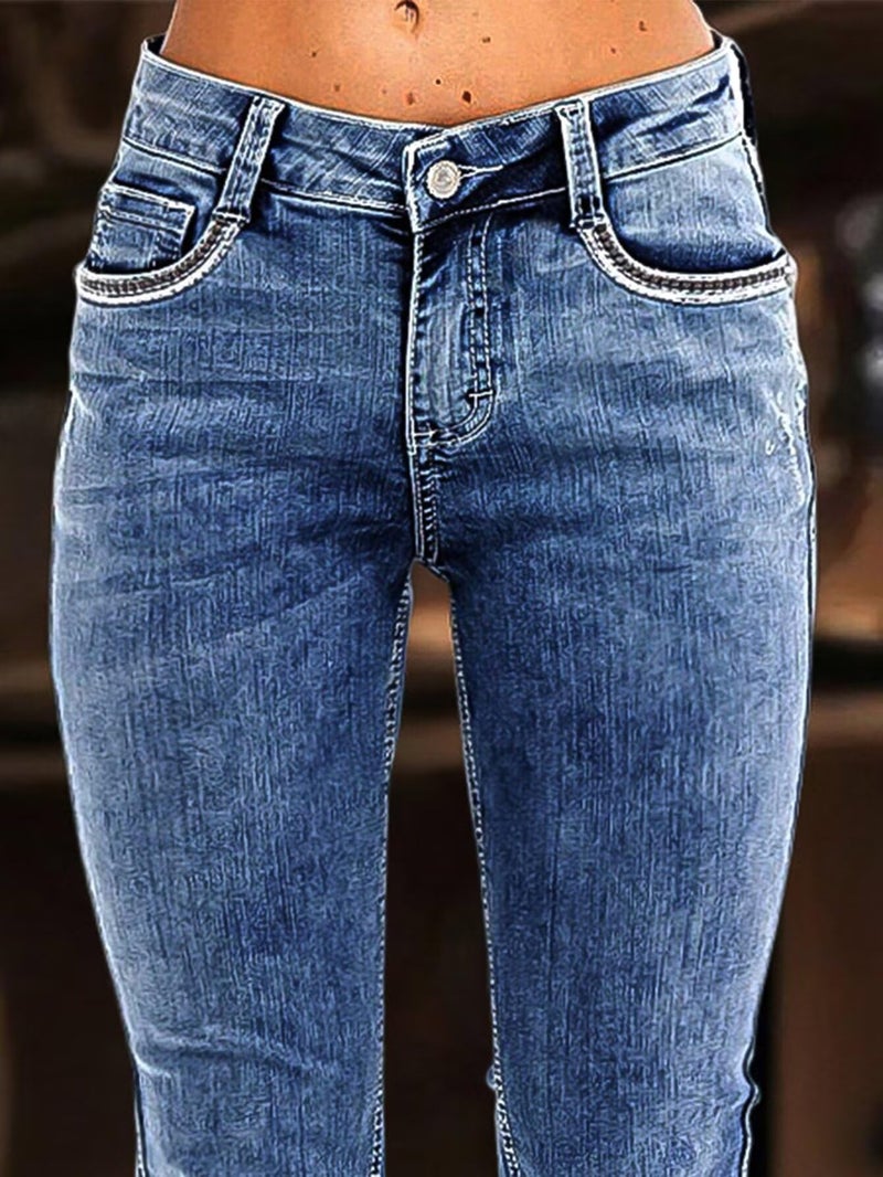 Flamingals Butt Lifting Bootcut Jeans Stretchy Casual Fall Winter Trendy Flare Leg Jeans for Women Celestial Blue XL - Image 4