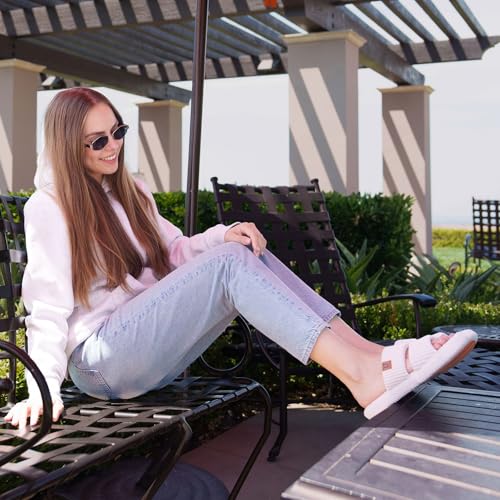 LongBay Slippers for Women Memory Foam Open Toe Slide Indoor House Shoes Slip On Bedroom Comfy Gift Beige, 5-6 - Image 2