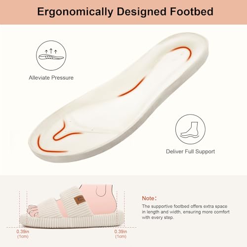 LongBay Slippers for Women Memory Foam Open Toe Slide Indoor House Shoes Slip On Bedroom Comfy Gift Beige, 5-6 - Image 4