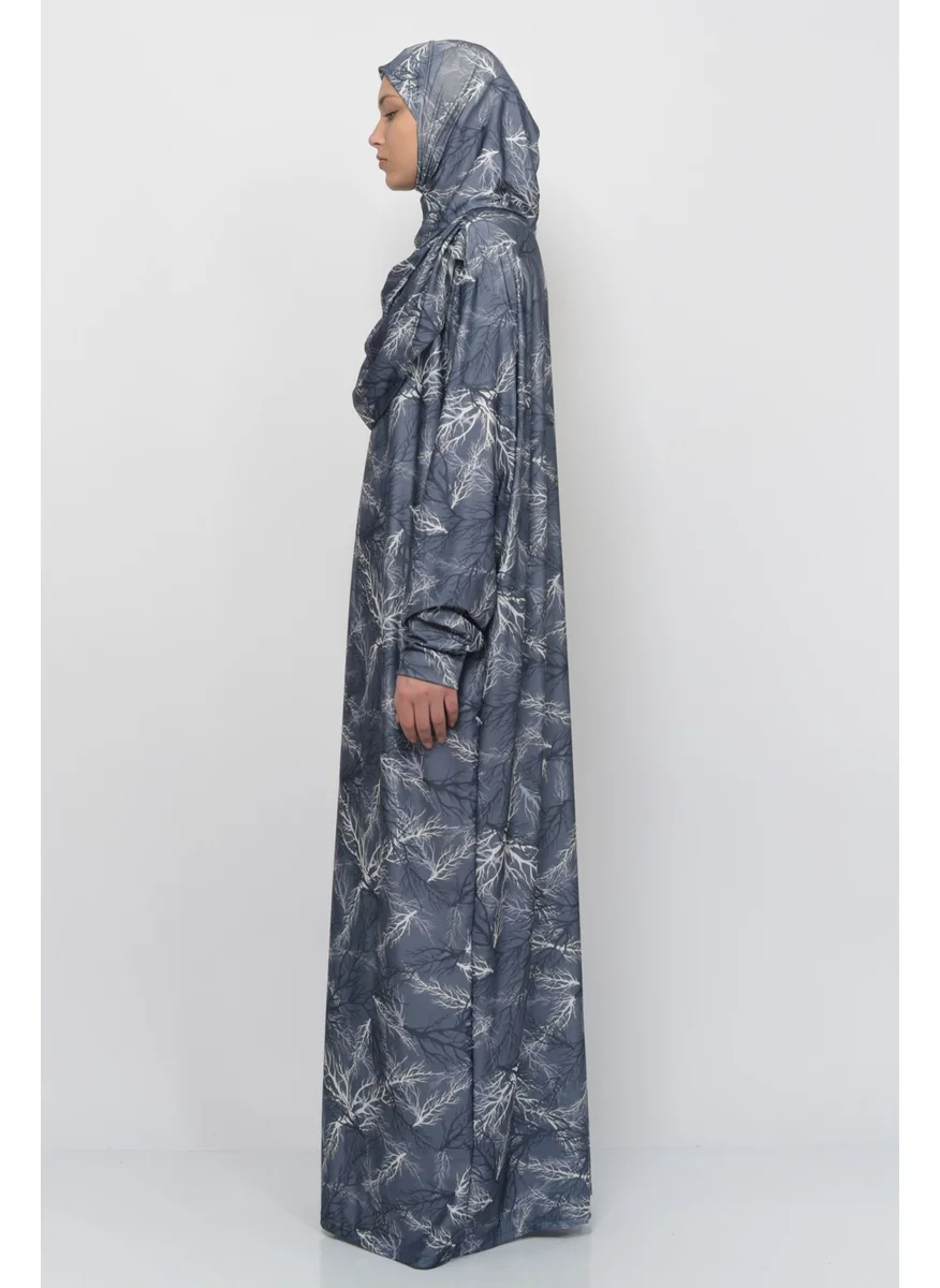التوبة Practical One Piece Tree Patterned Sleeves Removable Hijab Lycra Hijab Prayer Dress 990-0711