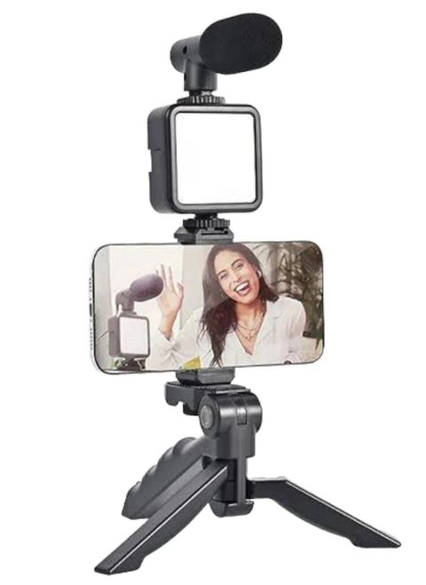 Tripod Stand AY-49  " Without remote control " - For Video Shooting - With Microphone - Live Streaming Light - Black