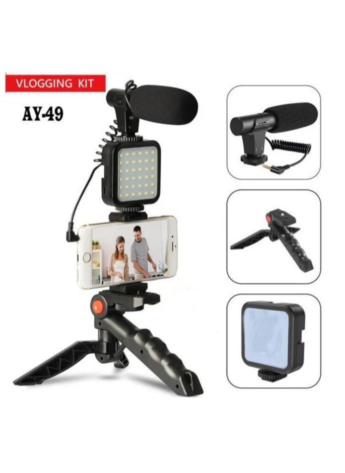 Generic - Tripod Stand AY-49  " Without remote control " - For Video Shooting - With Microphone - Live Streaming Light - Black - Image 1
