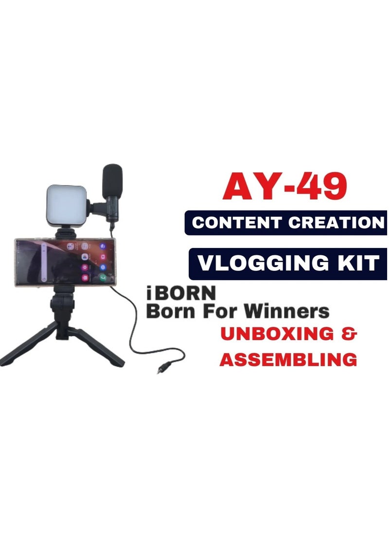 Generic - Tripod Stand AY-49  " Without remote control " - For Video Shooting - With Microphone - Live Streaming Light - Black - Image 1