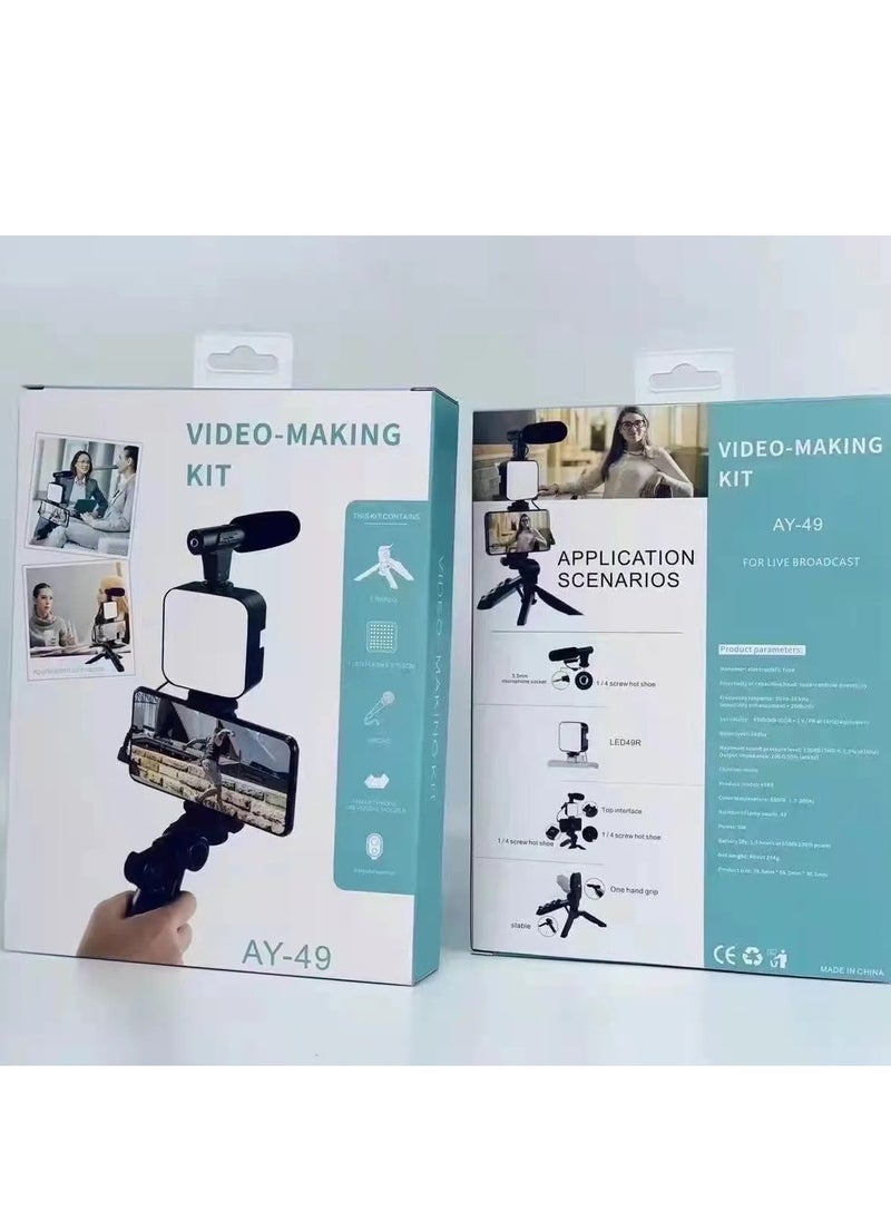 Generic - Tripod Stand AY-49  " Without remote control " - For Video Shooting - With Microphone - Live Streaming Light - Black - Image 1