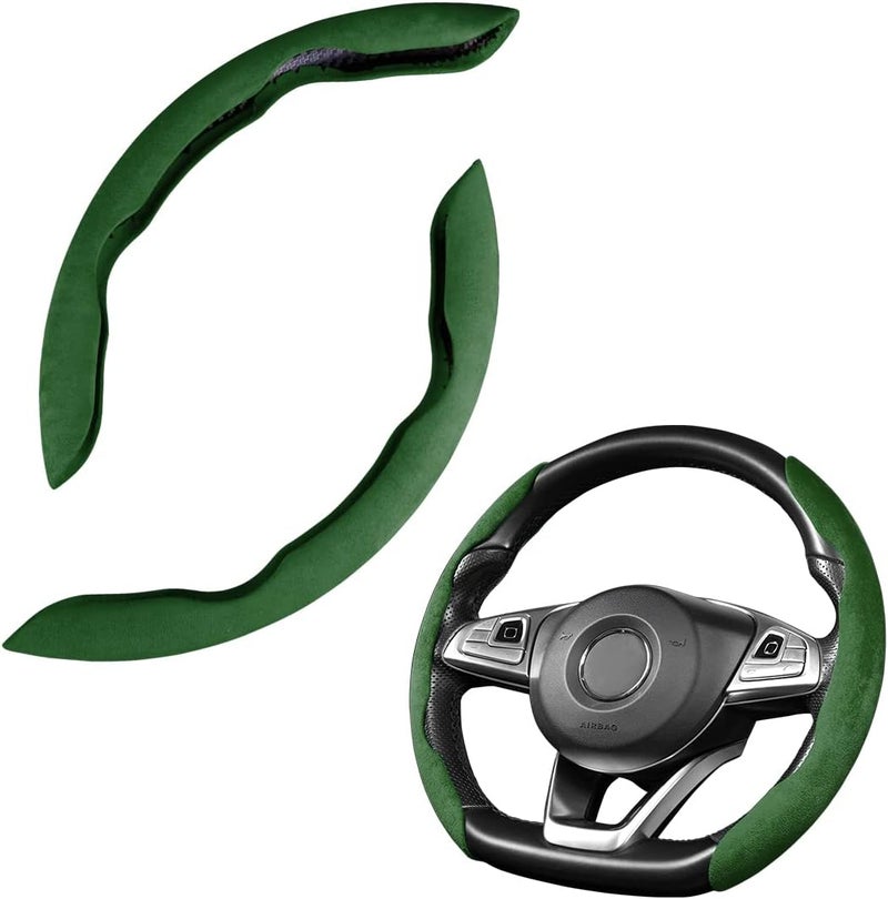 لويا فوربا غطاء عجلة القيادة، مصنوع من جلد ميكروفايبر ونايلون مخملي بتصميم ثنائي الوجه، دافئ في الشتاء وبارد في الصيف، ويوفر حماية غير لزجة وقابلة للتنفس لمعظم السيارات (لون الفرو/الأخضر). - Image 1