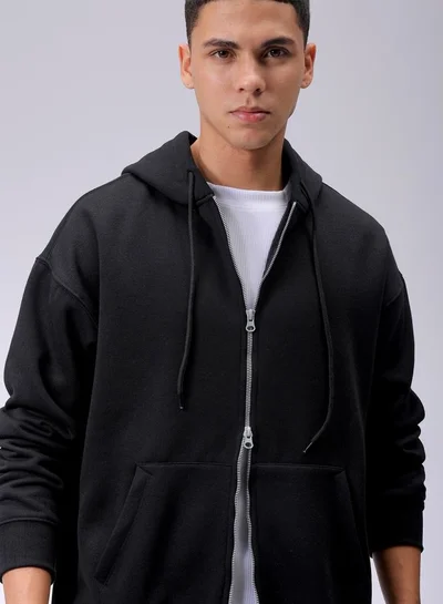 شركة المرآب الهندية Men Relaxed Fit Solid Front Open Hooded Sweatshirt