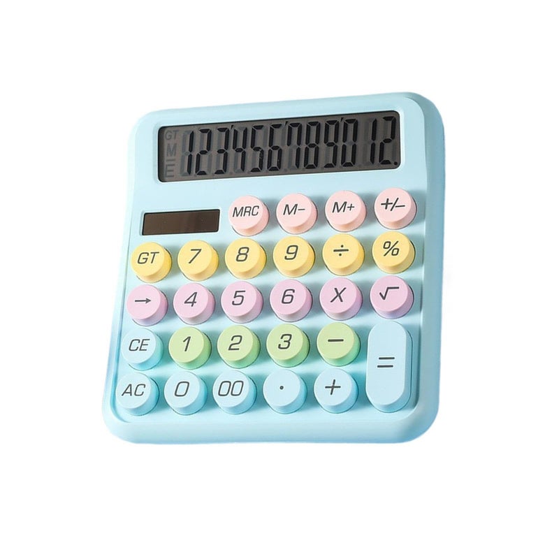 Blue Solar Powered Calculator 12 Digits Round Button Office School Home Shopping Travel - Image 2