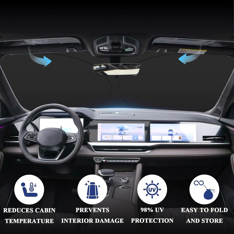 LhyBtm Foldable Car Windshield Sun Shade with Storage Pouch, Front Window Sun Visor for Car Windshield Blocks UV Rays and Sun Heat Protection Auto Heatshield Visor Car Interior Accessories, 59 x 27.5 Inch - Image 5