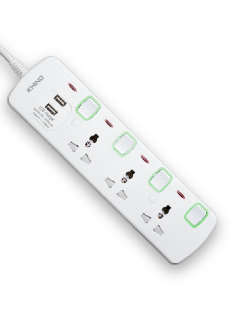 KHIND High Quality Power Extension Universal 3 Socket Plug Adapter with 2 USB Charging Sockets, Extension Cord 5 Meter - Image 3
