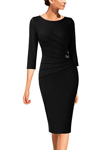 VFSHOW Womens Black Cocktail Party Elegant Ruched Work Business Office Bodycon Pencil Sheath Dress 6563 BLK M - Image 1