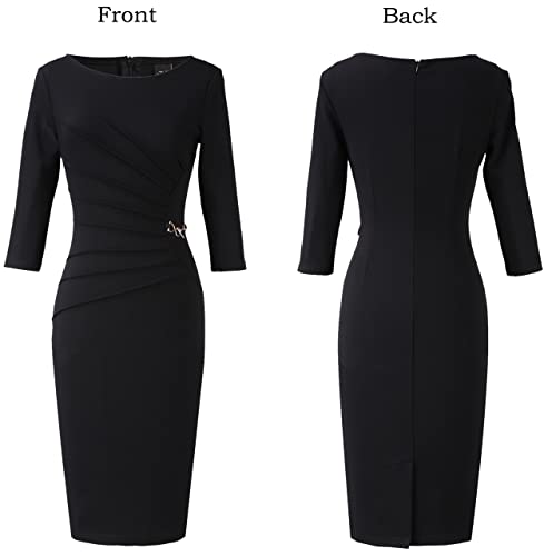 VFSHOW Womens Black Cocktail Party Elegant Ruched Work Business Office Bodycon Pencil Sheath Dress 6563 BLK M - Image 4