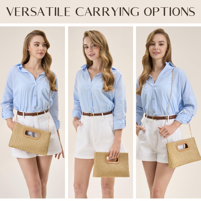 CHUNLI Chic Straw Clutch Purses for Women with Top Handle Summer Bag, Ideal Vacation Handbags and Woven Boho Beach Bags - Image 4