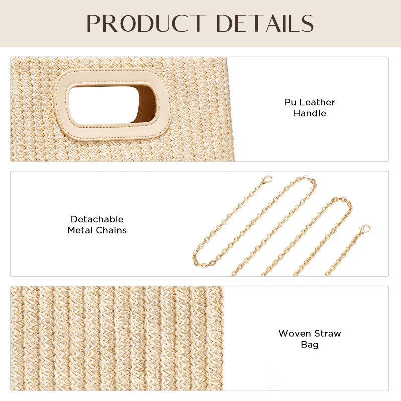CHUNLI Chic Straw Clutch Purses for Women with Top Handle Summer Bag, Ideal Vacation Handbags and Woven Boho Beach Bags - Image 5