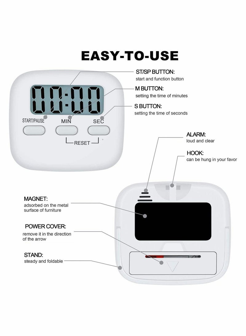 Kitchen Timer, Digital Timer Egg Timer for Countup and Countdown, Big Digits Loud Alarm Magnetic Backing Clock Stopwatch Timer for Cooking Baking Shower Office Teaching - Image 3