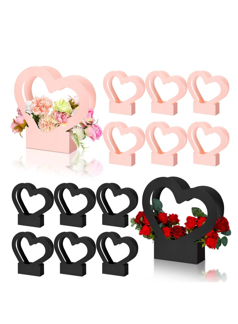 XiuWoo SYOSI 12 Pcs Heart-shaped Gift Bag Flower Boxes, Bouquet Wrapping Paper with Handle Folding Basket for Mother's Day Wedding Party Birthday - Image 1