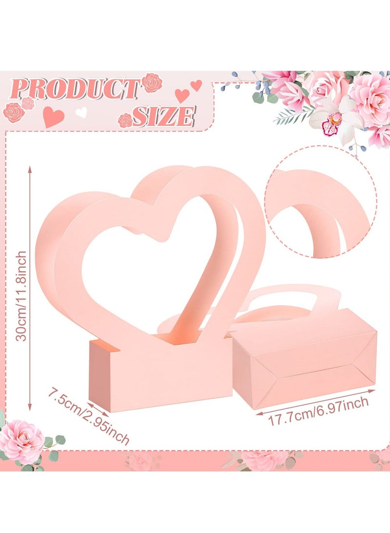 XiuWoo SYOSI 12 Pcs Heart-shaped Gift Bag Flower Boxes, Bouquet Wrapping Paper with Handle Folding Basket for Mother's Day Wedding Party Birthday - Image 2