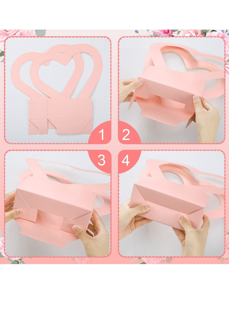 XiuWoo SYOSI 12 Pcs Heart-shaped Gift Bag Flower Boxes, Bouquet Wrapping Paper with Handle Folding Basket for Mother's Day Wedding Party Birthday - Image 3
