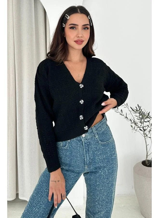 Noa Noa Women's V-Neck Buttoned Knit Cardigan - Textured Grace