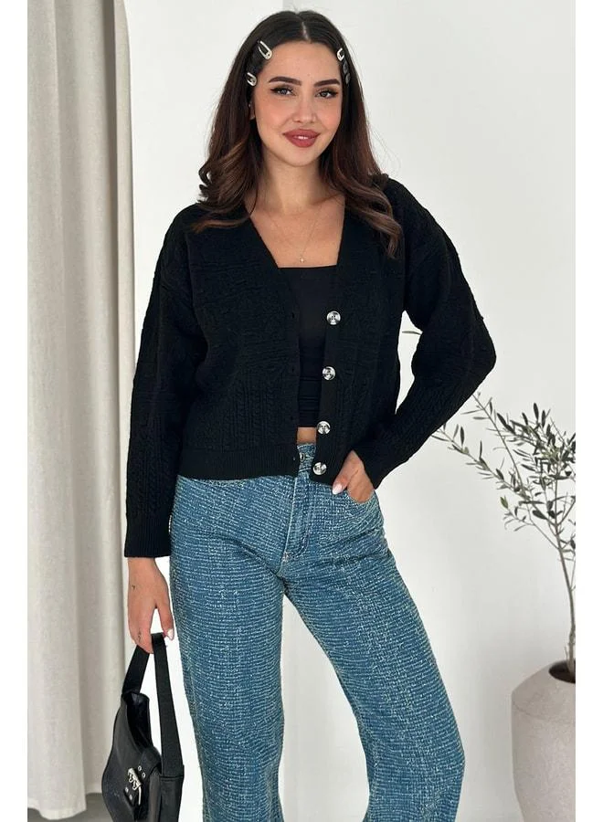 Noa Noa Women's V-Neck Buttoned Knit Cardigan - Textured Grace