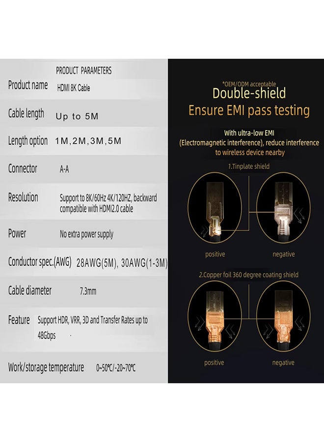 Twisted Minds 8K HDMI 2.1 Cable – Ultra High-Speed 48Gbps Braided HDMI Cord, 8K@60Hz, 4K@120Hz, HDR+, eARC, VRR, HDCP 2.3/2.2, 3D Compatible – 5 Metre - TM-Z8KHDMI-5M Black - Image 2