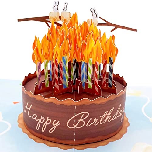 Liif Birthday Cake On Fire Funny Birthday Card, 3D Greeting Pop Up Birthday Card, Happy Birthday Card For Men, Women, Her, Him, Husband, Wife | With Message Note & Envelop | Size 7 X 5 Inch - Image 1