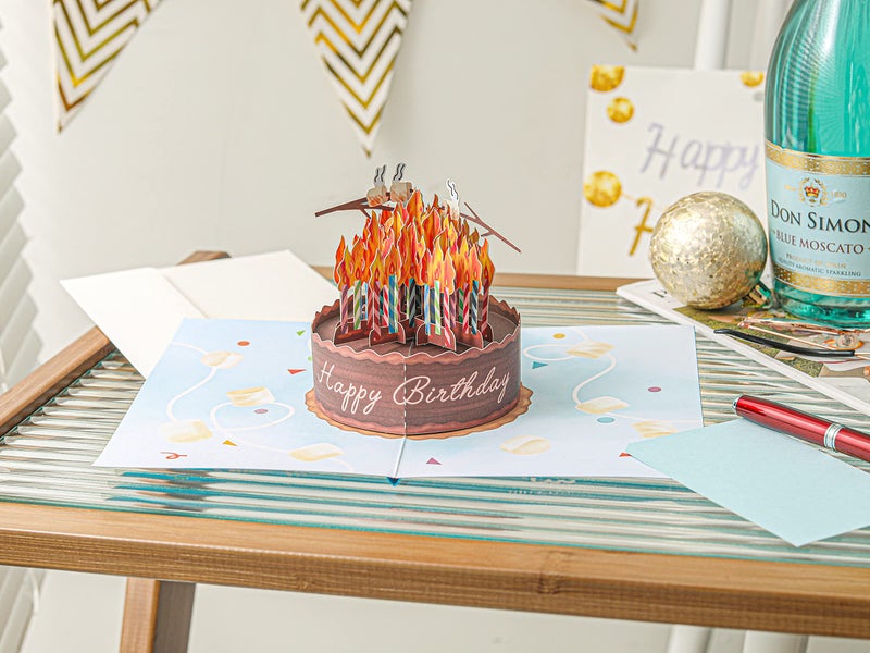 Liif Birthday Cake On Fire Funny Birthday Card, 3D Greeting Pop Up Birthday Card, Happy Birthday Card For Men, Women, Her, Him, Husband, Wife | With Message Note & Envelop | Size 7 X 5 Inch - Image 2