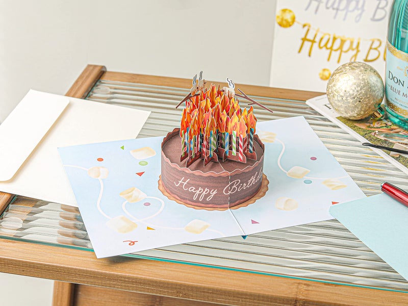 Liif Birthday Cake On Fire Funny Birthday Card, 3D Greeting Pop Up Birthday Card, Happy Birthday Card For Men, Women, Her, Him, Husband, Wife | With Message Note & Envelop | Size 7 X 5 Inch - Image 5