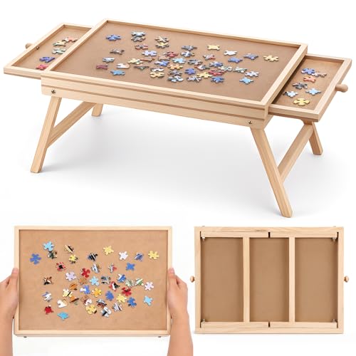 BrightRow Small Puzzle Board with Legs 165 x 13 Inch Portable Puzzle Table with 2 Drawers Wooden Jigsaw Game Board Suitable for Personal - Image 1