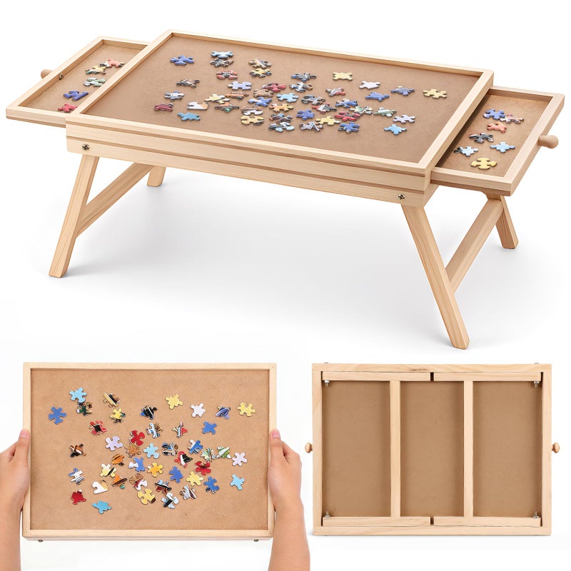 BrightRow Small Puzzle Board with Legs 165 x 13 Inch Portable Puzzle Table with 2 Drawers Wooden Jigsaw Game Board Suitable for Personal - Image 3