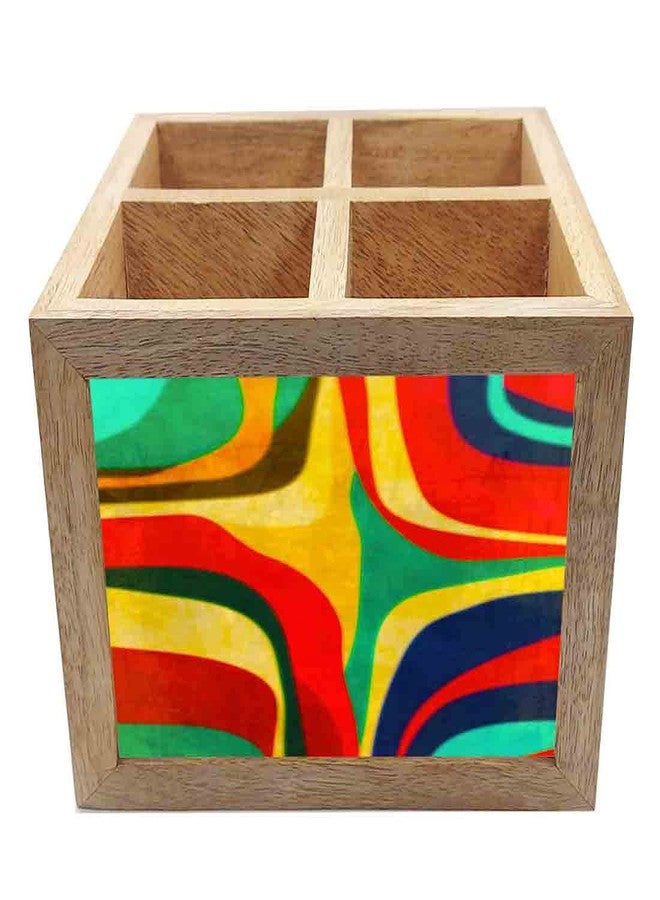 Nutcase Wooden Cutlery Stand Holder Silverware Caddy Spoons Forks Knives Organizer for Dining Table & Kitchen -Made in India-Spoons NOT Included - Retro Art Deco - Image 4