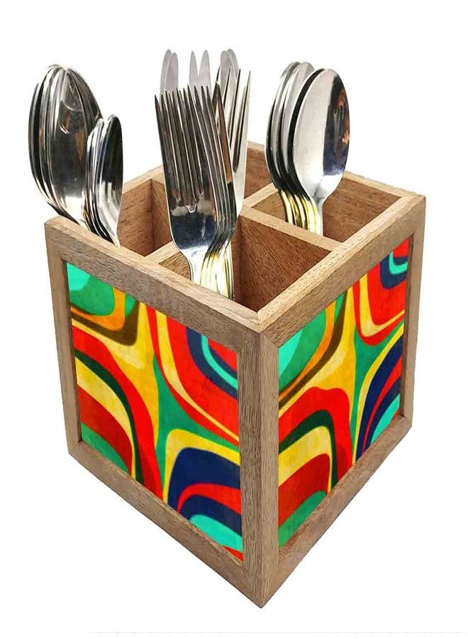 Nutcase Wooden Cutlery Stand Holder Silverware Caddy Spoons Forks Knives Organizer for Dining Table & Kitchen -Made in India-Spoons NOT Included - Retro Art Deco - Image 1
