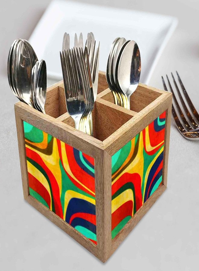 Nutcase Wooden Cutlery Stand Holder Silverware Caddy Spoons Forks Knives Organizer for Dining Table & Kitchen -Made in India-Spoons NOT Included - Retro Art Deco - Image 2