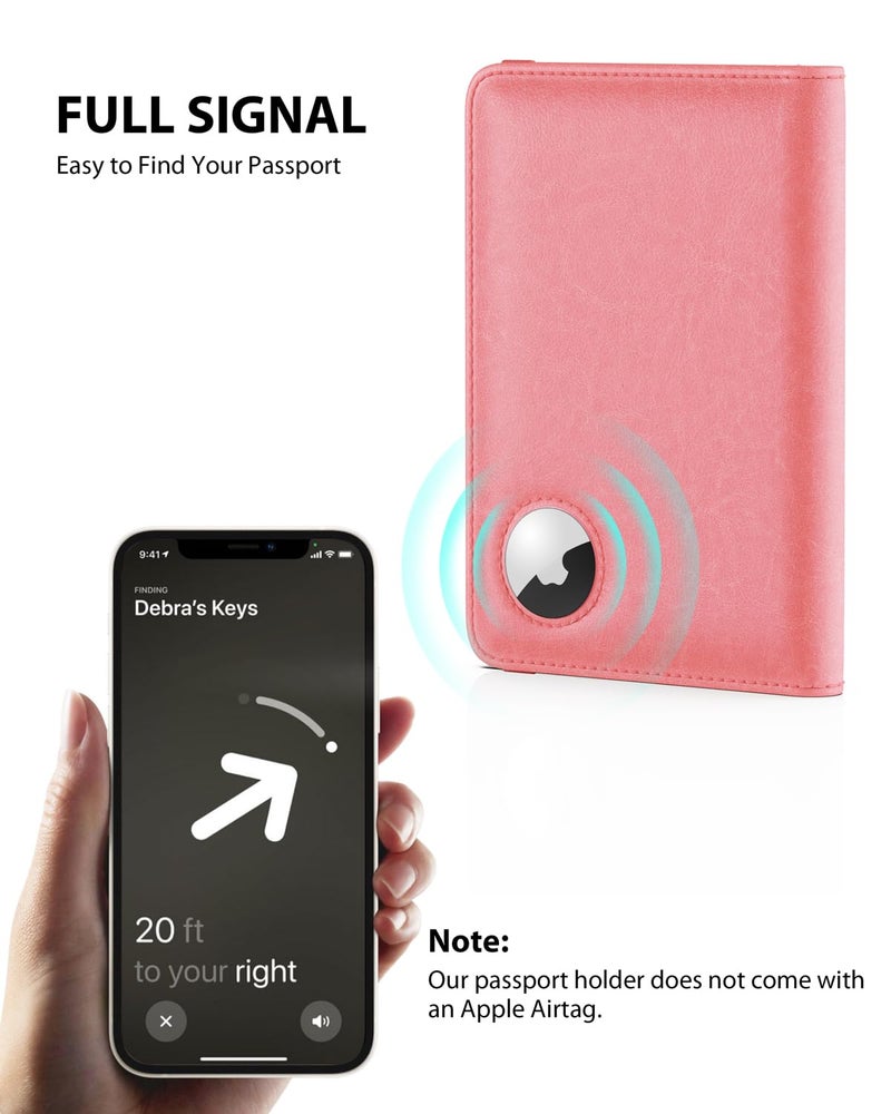 Stouchi AirTag Passport Holder, Cute Passport Holder with Airtag Slot, RFID Passport Wallet Cover for Women, Family Leather Passport Protector Case, Anti-Lost Travel Essentials, Pink - Image 3