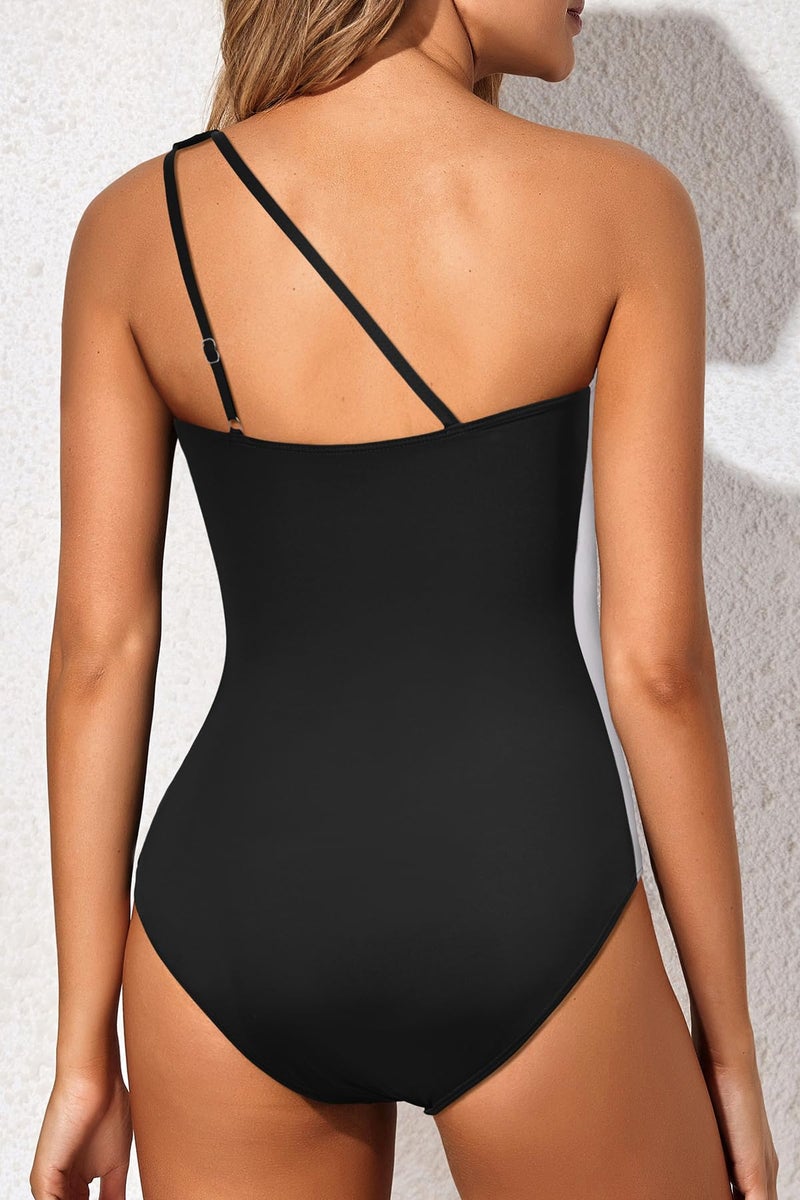 Holipick One Shoulder One Piece Swimsuit for Women Tummy Control Bathing Suits Modest Full Coverage Keyhole Swimwear - Image 3