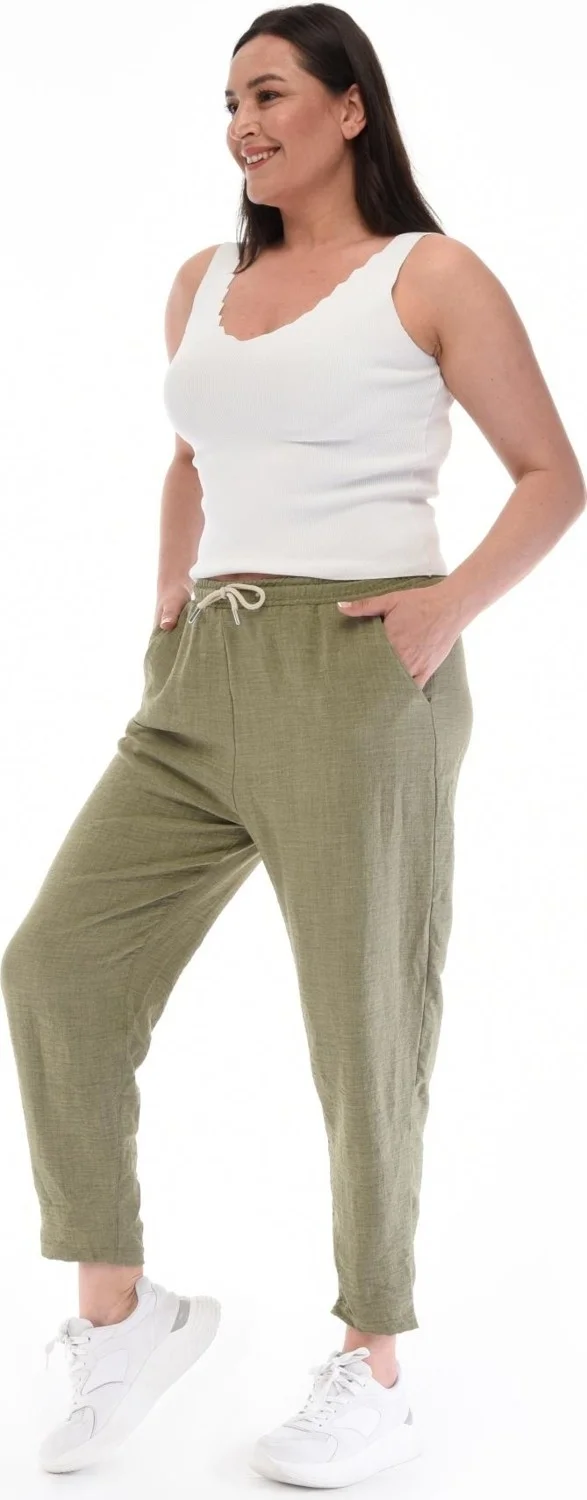 Cedy Denim Women's Plus Size Synthetic Linen High Waist Elastic Skinny Leg Mom Pants C611