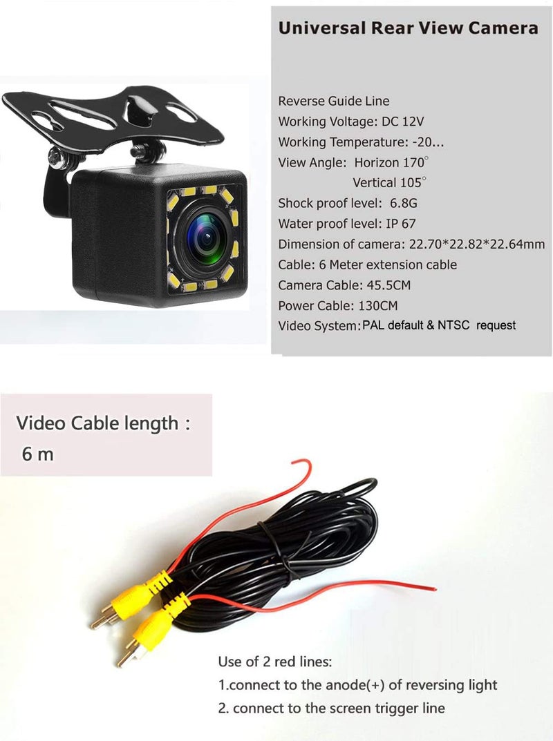 Camecho Vehicle Backup Camera Waterproof Car Rear View Camera 170° Wide Angle 12 LED Night Visions Backup Reversing Parking Cameras - Image 3