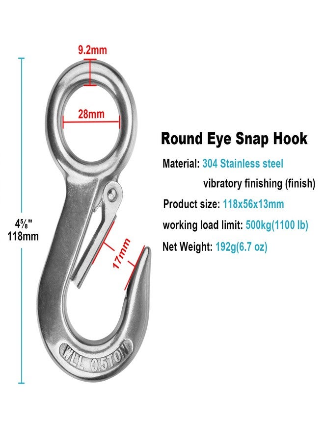 MOUNTAIN_ARK 4 Pack 4-5/8" Fast Eye Safety Snap Hook for Boat, 304 Stainless Steel Heavy Duty Marine Spring Carabiner, Load 1100 lbs - Image 2