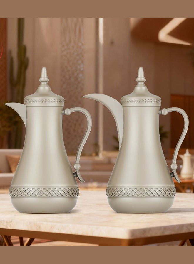 REEM 2-Piece Stainless Steel Tea/Coffee Dallah & Flask Set 1.0+1.0 Liters Gold - Image 3