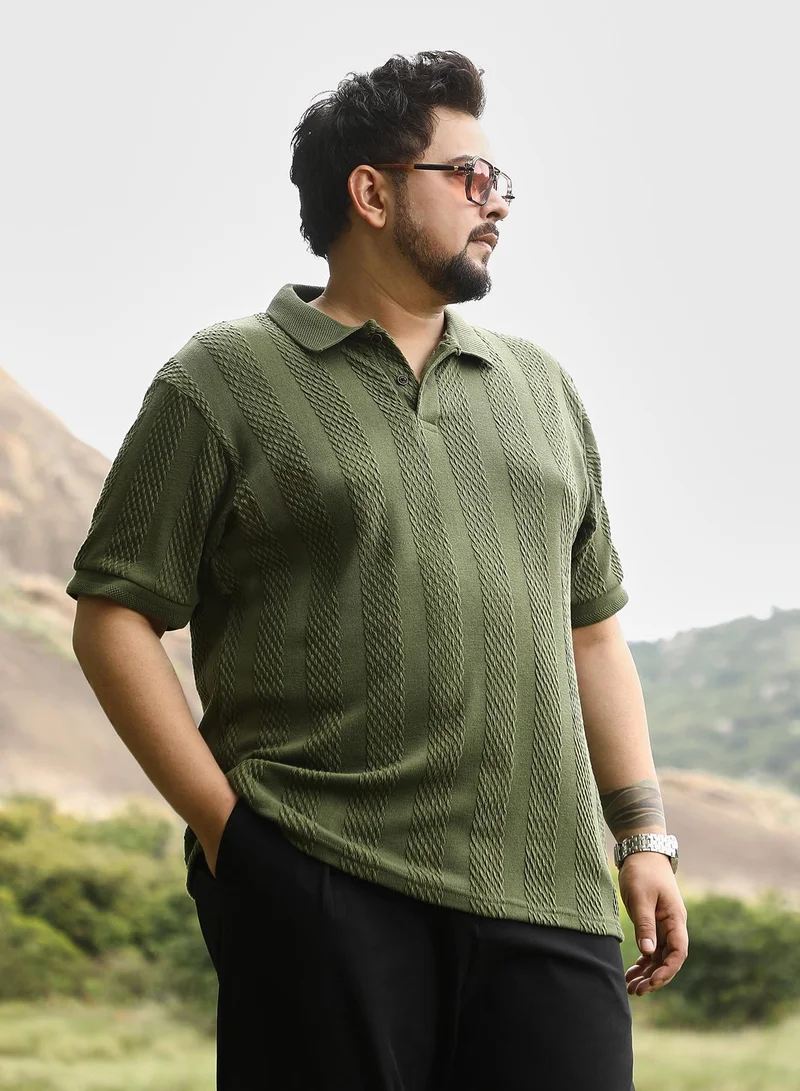انستافاب بلس Instafab Plus Men Bi-Panel Polo T-Shirt | Jacquard Polo Neck , Short Jacquard Cuff Sleeves | Half-Button Closure , Straight Hem | Solid Jacquard | Knit Fabric For Casual & Daily Wear | Seaweed Green