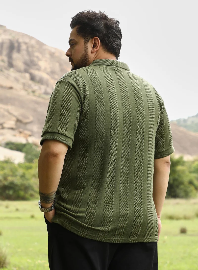 انستافاب بلس Instafab Plus Men Bi-Panel Polo T-Shirt | Jacquard Polo Neck , Short Jacquard Cuff Sleeves | Half-Button Closure , Straight Hem | Solid Jacquard | Knit Fabric For Casual & Daily Wear | Seaweed Green