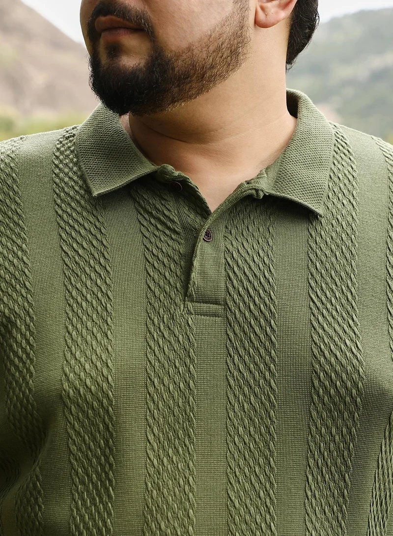 انستافاب بلس Instafab Plus Men Bi-Panel Polo T-Shirt | Jacquard Polo Neck , Short Jacquard Cuff Sleeves | Half-Button Closure , Straight Hem | Solid Jacquard | Knit Fabric For Casual & Daily Wear | Seaweed Green