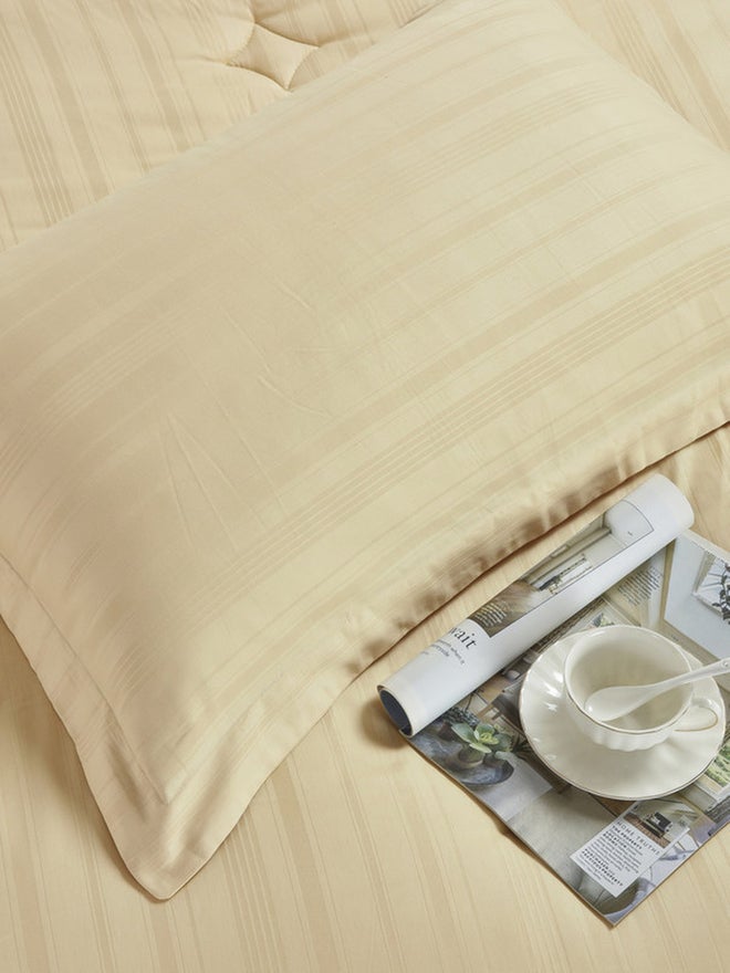 CANNON 4-Piece Striped Cotton Duvet Cover Twin Set Beige - Image 4