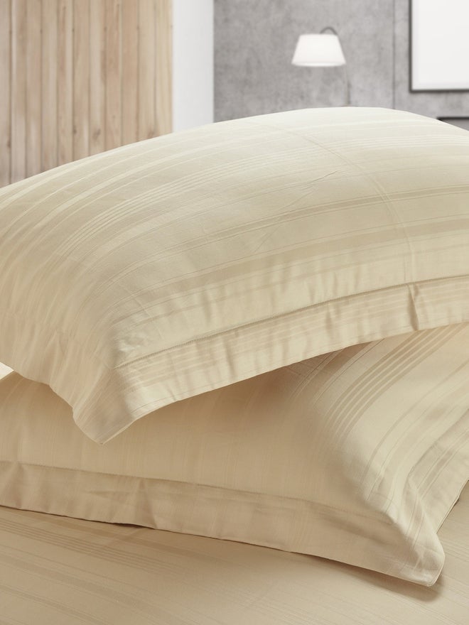 CANNON 4-Piece Striped Cotton Duvet Cover Twin Set Beige - Image 5