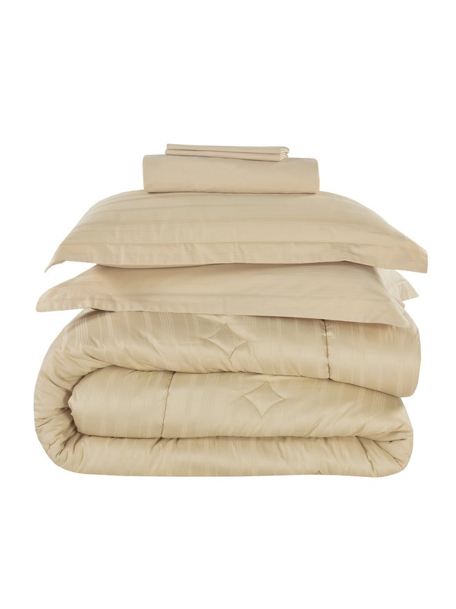 CANNON 4-Piece Striped Cotton Duvet Cover Twin Set Beige - Image 2