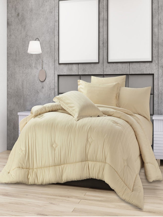 CANNON 4-Piece Striped Cotton Duvet Cover Twin Set Beige - Image 1