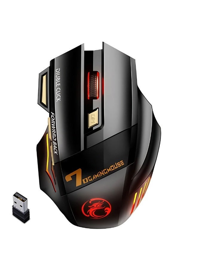 Accessomart Rechargeable Wireless Gaming Mouse - Silent Click, Colorful RGB Light, Dual Mode (Bluetooth 5.1 + USB 2.4G), 25Hrs Battery, Ergonomic Design, Adjustable DPI (3200), for PC, Laptop, Mac, iOS & Android - Image 1
