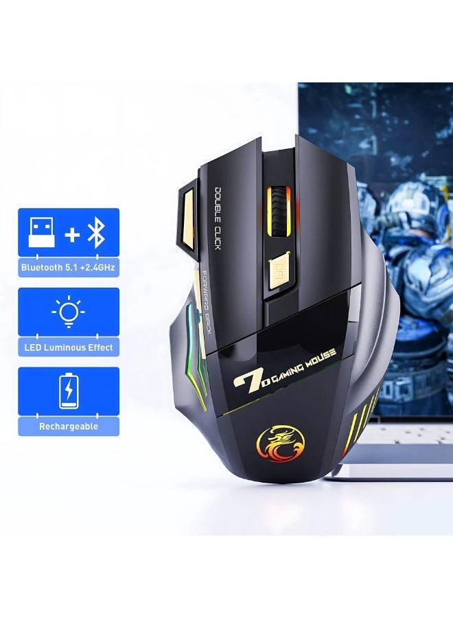 Accessomart Rechargeable Wireless Gaming Mouse - Silent Click, Colorful RGB Light, Dual Mode (Bluetooth 5.1 + USB 2.4G), 25Hrs Battery, Ergonomic Design, Adjustable DPI (3200), for PC, Laptop, Mac, iOS & Android - Image 2